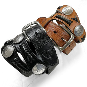 Walking Liberty Coin Conchos Western Embossed Full Grain Leather Belt 1-1/2"(38mm) Wide